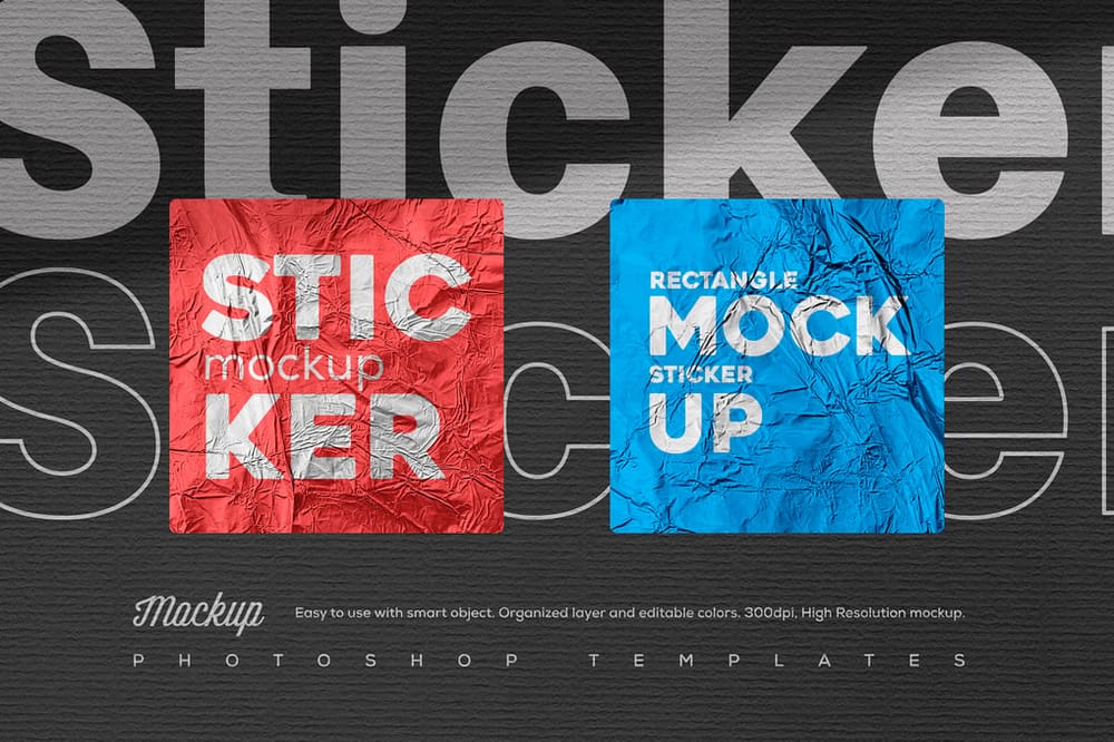 Two Square Sticker Mockup On Black Background