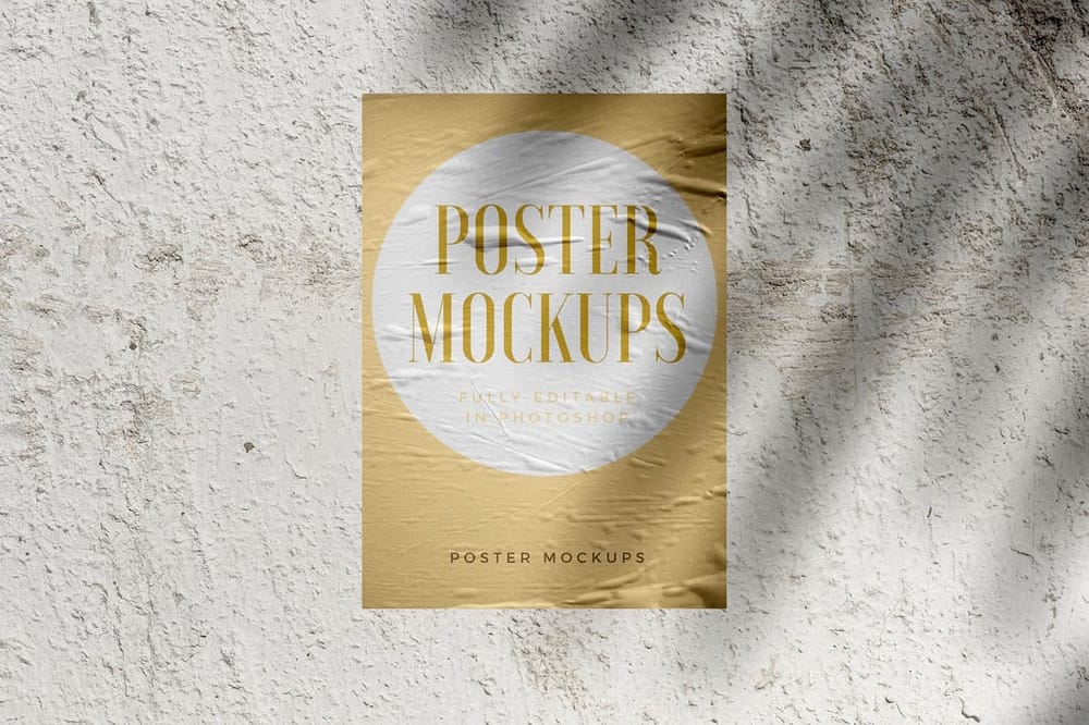 Glued Poster Mockup on Wall Rough Background