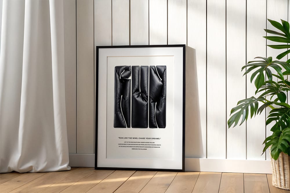 Modern Black Frame Poster Mockup in Minimal Interior
