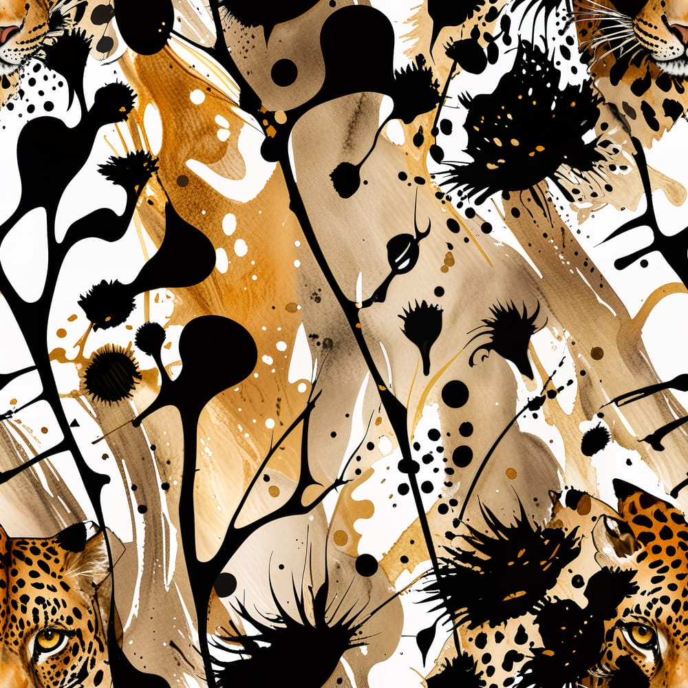 Abstract Botanical Black and Gold Ink Splash Pattern