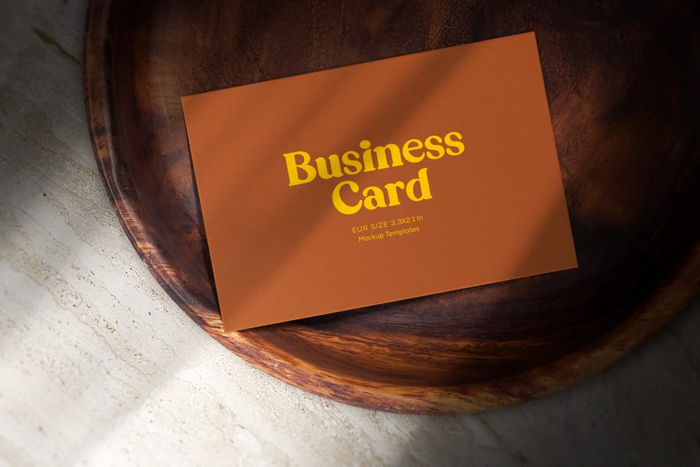 Rustic Business Card Mockup on Wooden Plate