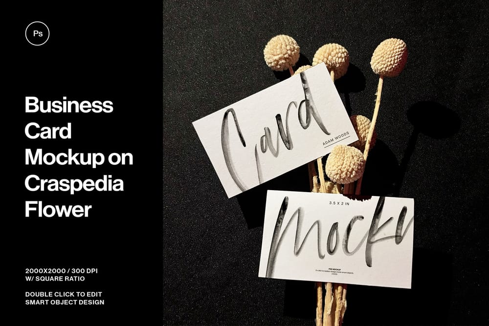 Business Card Mockup on Craspedia Flower