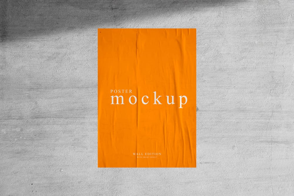 Orange Glued Poster Mockup on Gray Background