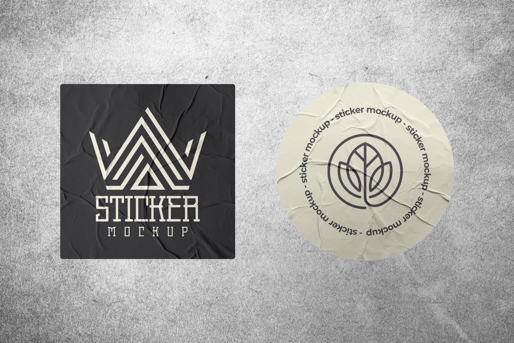 Glued Sticker Mockup on Wall Background