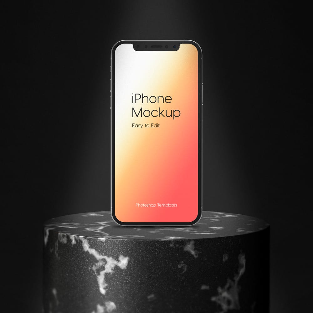 iPhone Mockup With Marble Podium