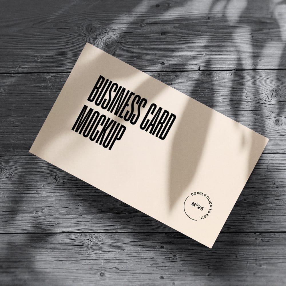 Realistic Business Card Mockup on Wood Background