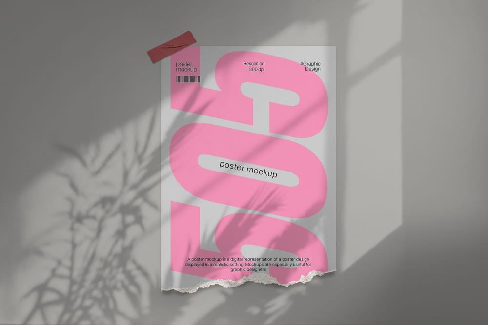 Tape Ripped Poster Mockup Green Background