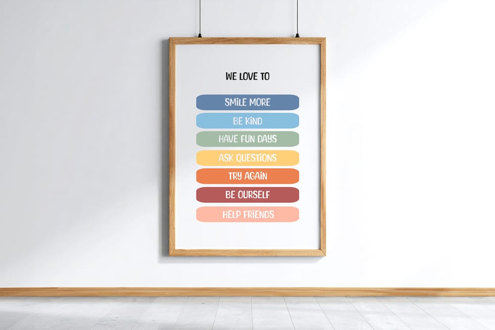 Wooden Frame Poster Mockup on White Wall