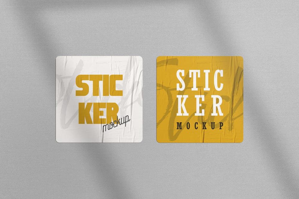Two Wrinkled Square Sticker Mockup