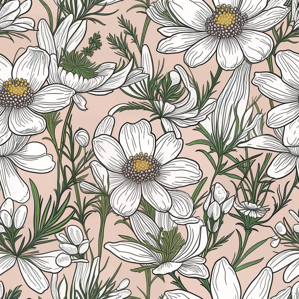 Delicate White Blossoms on Peach Pattern