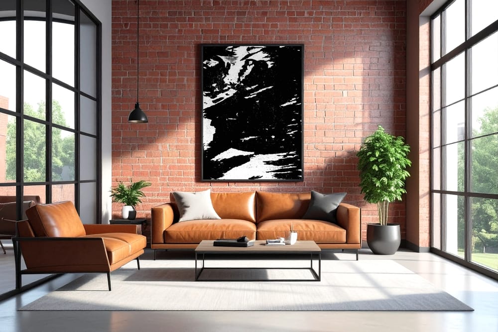 Vertical Poster Frame Mockup on Brick Wall Interior