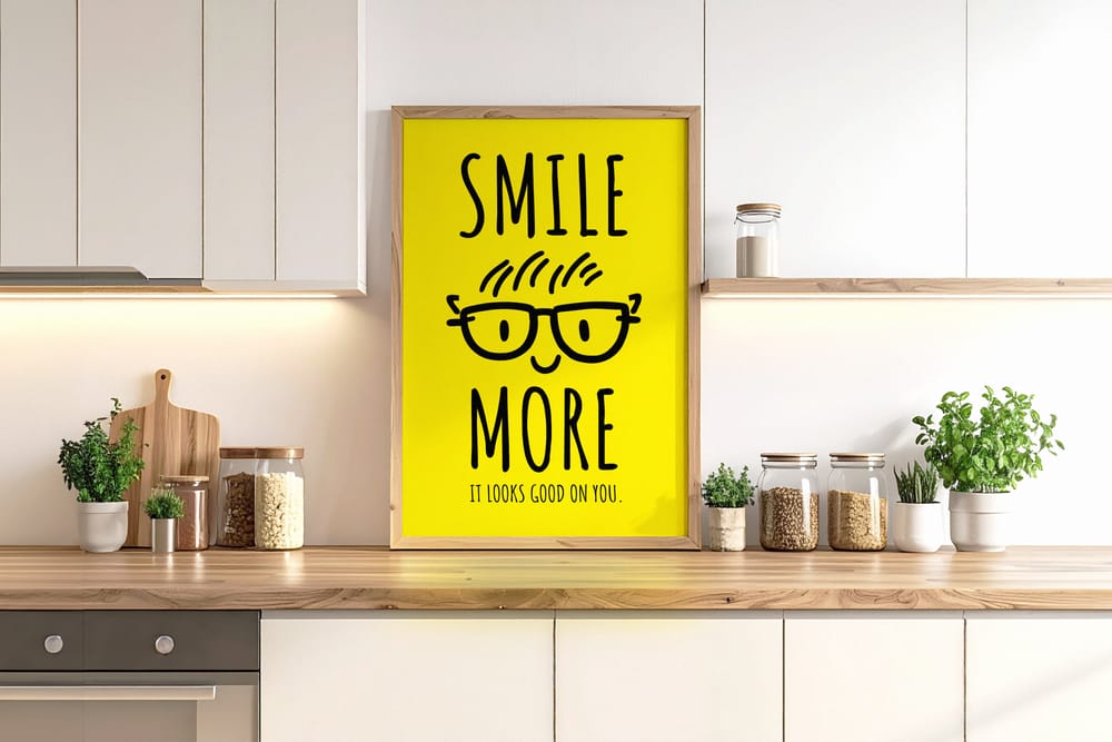 Vertical Frame Mockup with Kitchen Decor and Wooden Elements