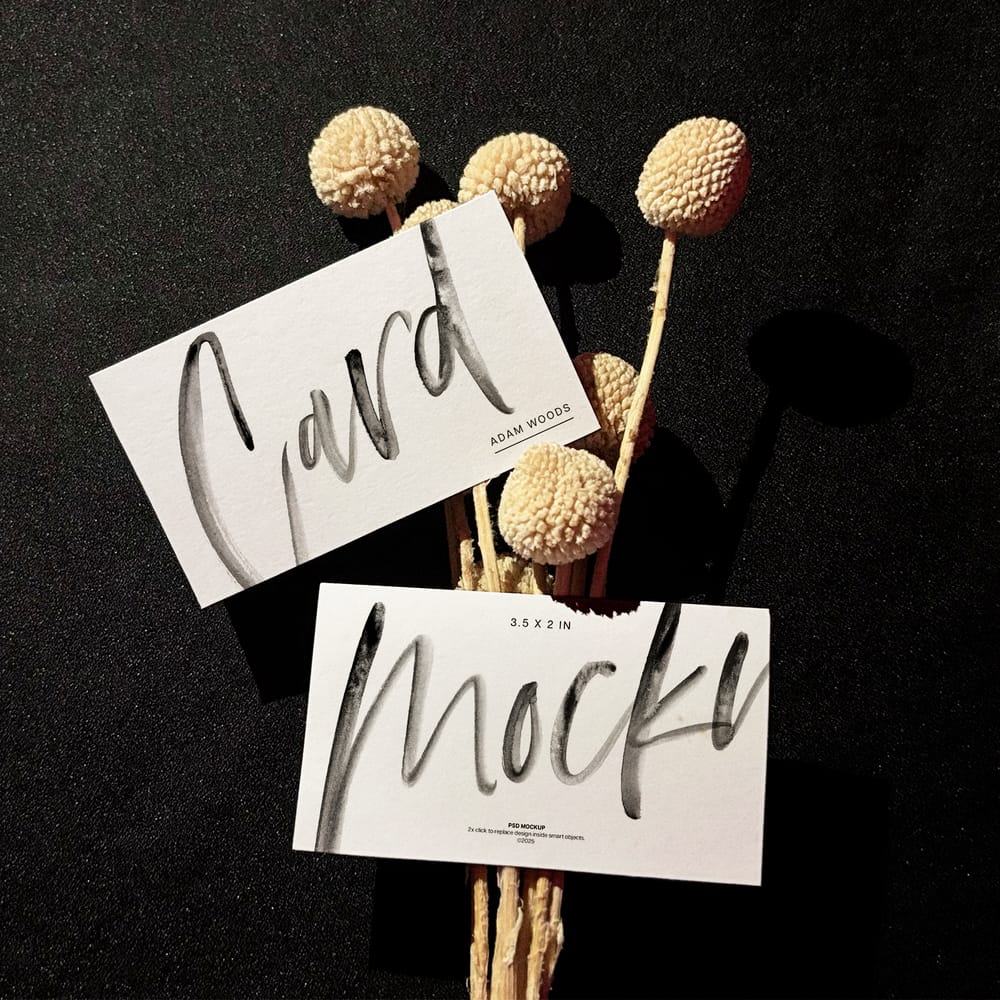 Business Card Mockup on Craspedia Flower