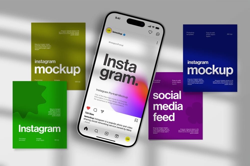 Instagram Post Portrait Mockup Natural Shadow