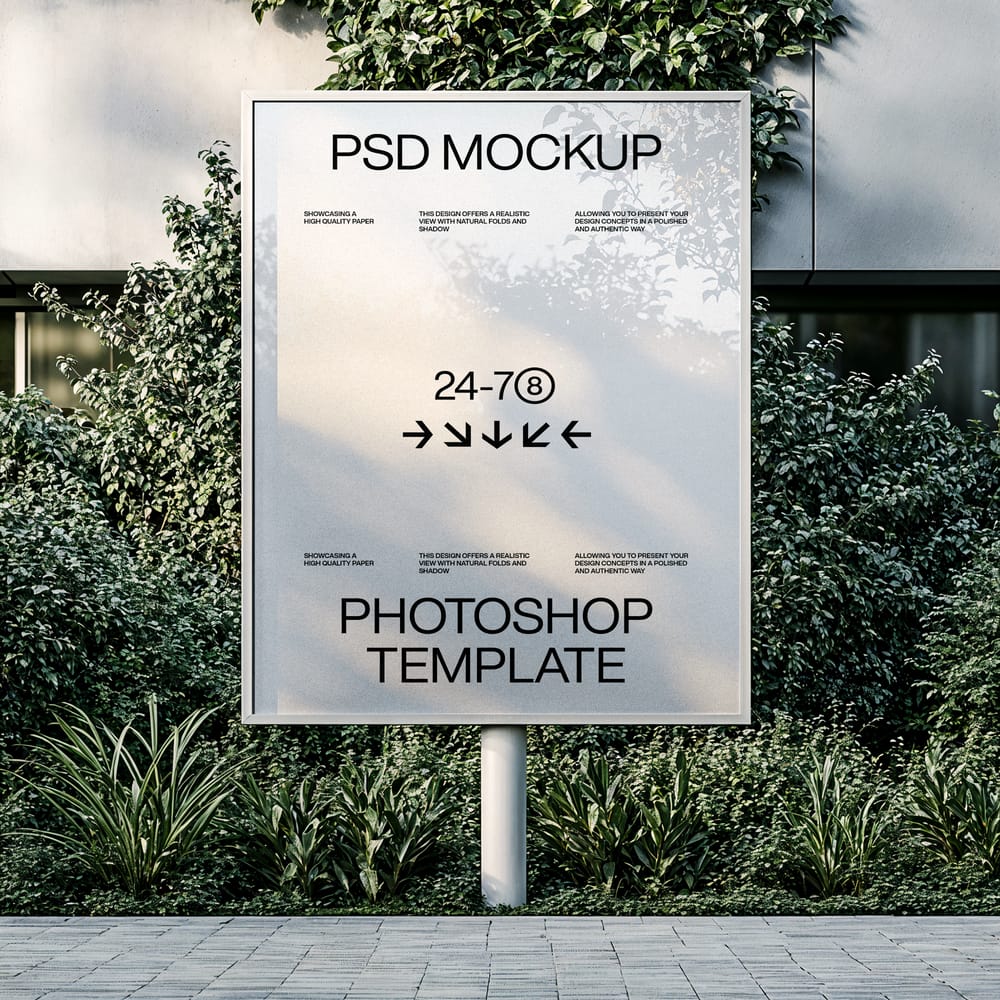Stand Billboard Mockup on Garden