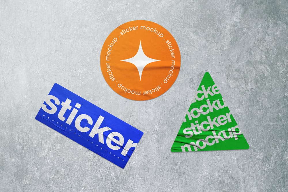 Round, Rectangle & Triangle Sticker Mockup