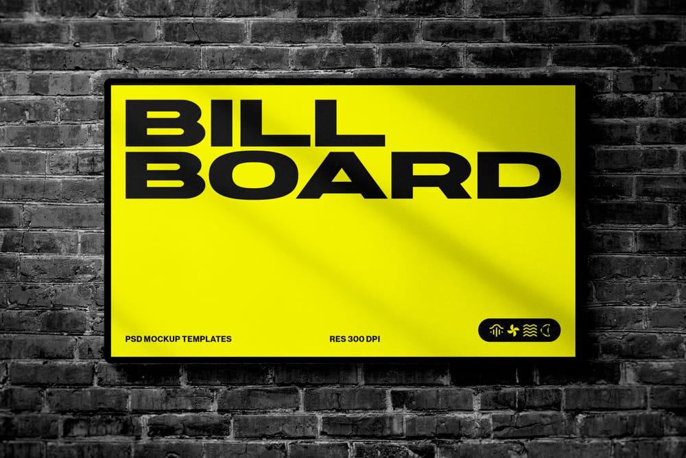 Outdoor Billboard Mockup On Wall Brick