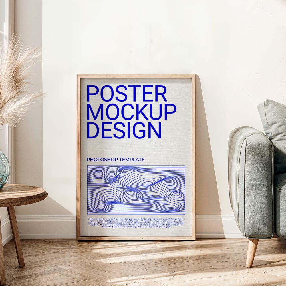 Wooden A1 Frame Mockup in Living Room