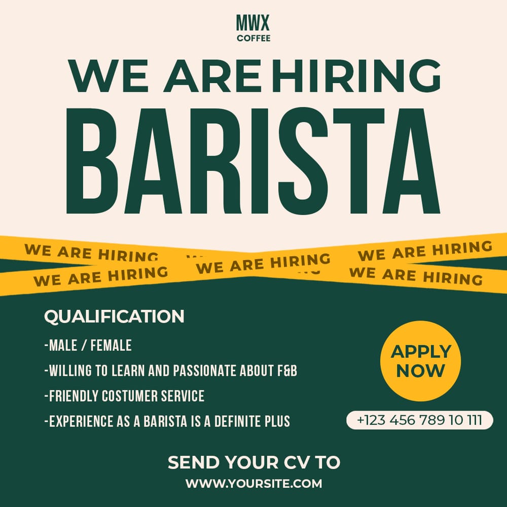 Hiring Barista Etigma Coffee Instagram Post