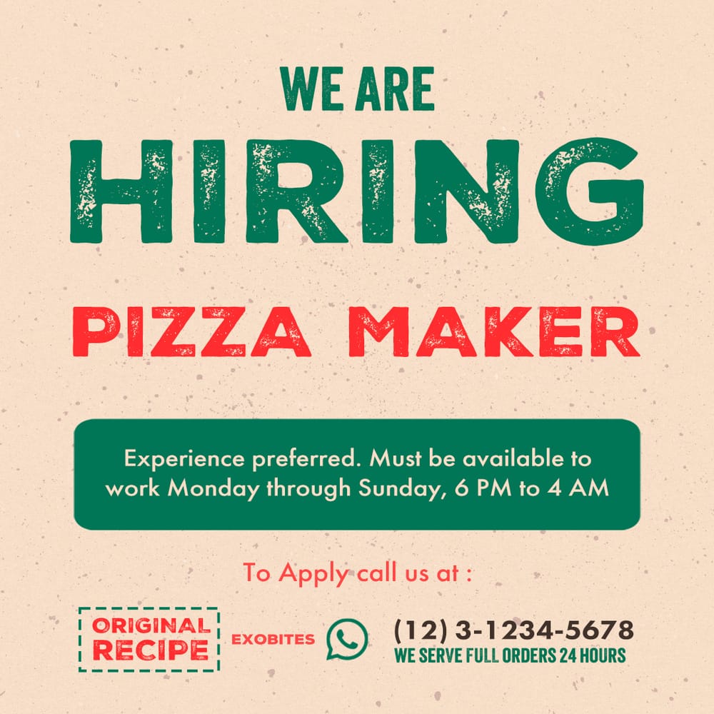 Hiring Pizza Maker Exobites Instagram Post
