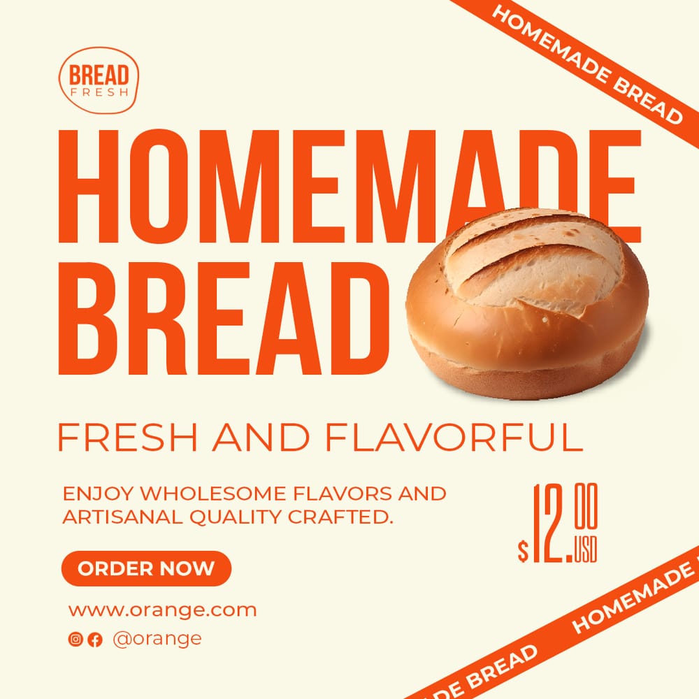 Home Made Bread Orange Instagram Post