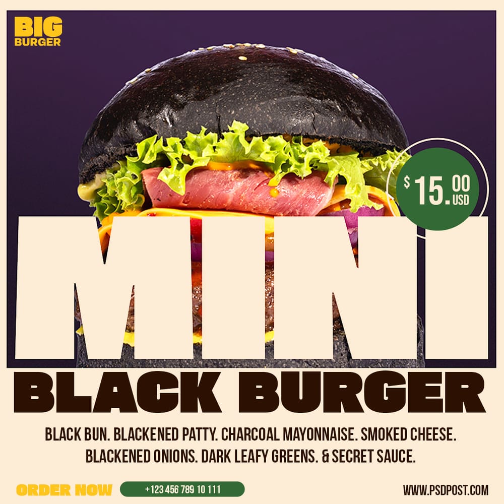 Mini Black Burger Big Burger Instagram Post