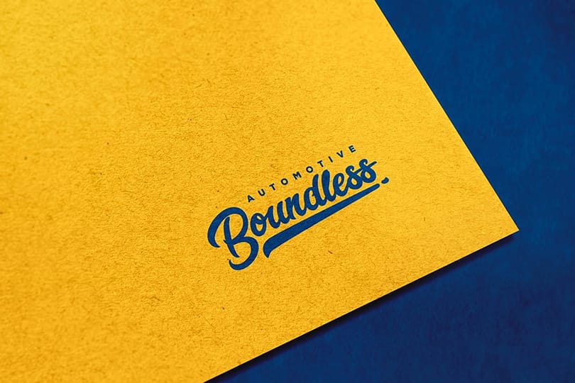 Automotive Boundless Yellow Paper Logo Mockup