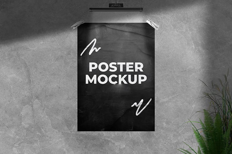 Black Poster Mockup Sticked On Cement Wall Background