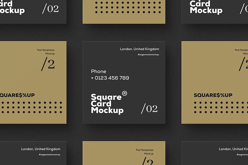 Close-Up Black Square Card Mockup Scene