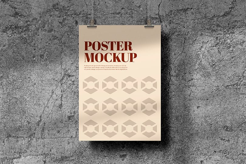 Cream Poster Mockup Hanging with Rough Textured Wall