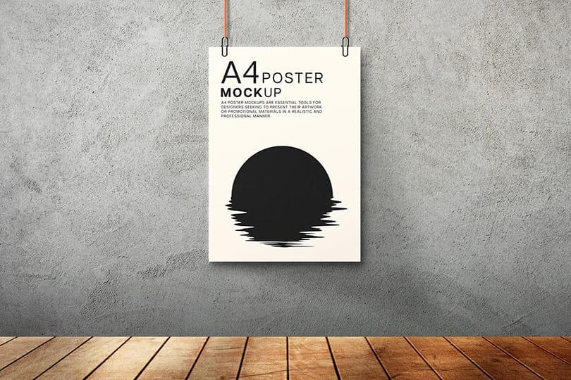 Hanging Poster Mockup With Rough Walls