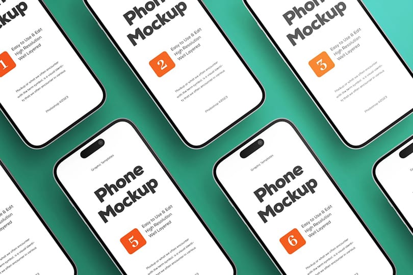 Lined Up Mobile Phone Mockup