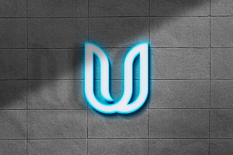 Neon U Logo Mockup on Wall