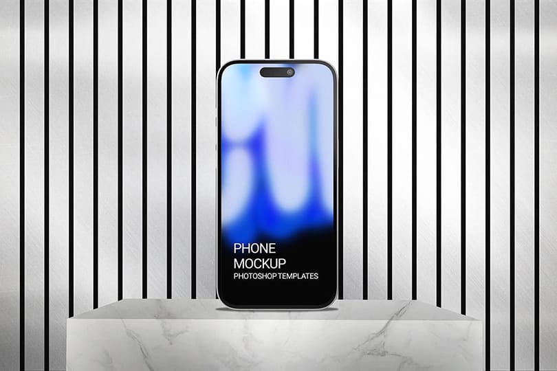 Realistic iPhone Mockup On Marble Podium