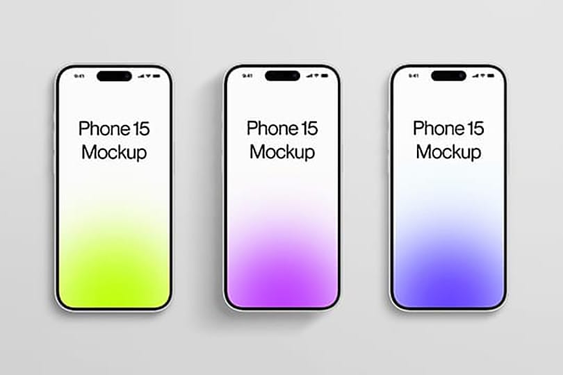 Three Phone 15 Pro Mockup on Gray Background