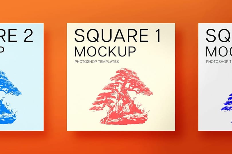 Three Square Mockup On Orange Background