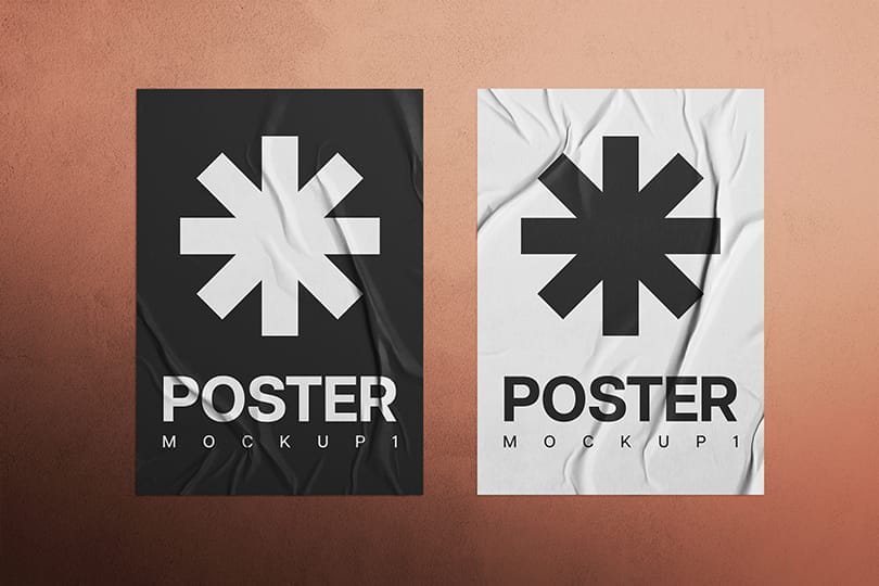 Two Glued Poster In Wall Background Mockup