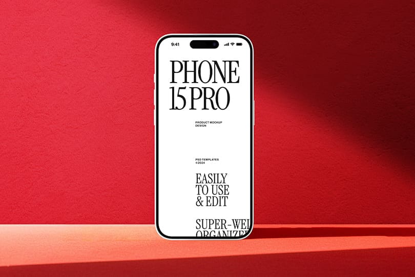 iPhone 15 Pro Mockup with Red Background
