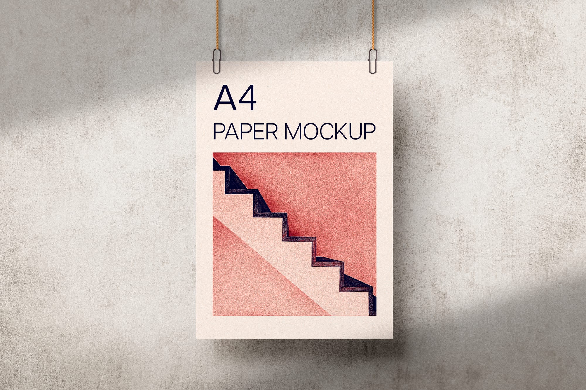 Hanging A4 Paper Mockup on Wall