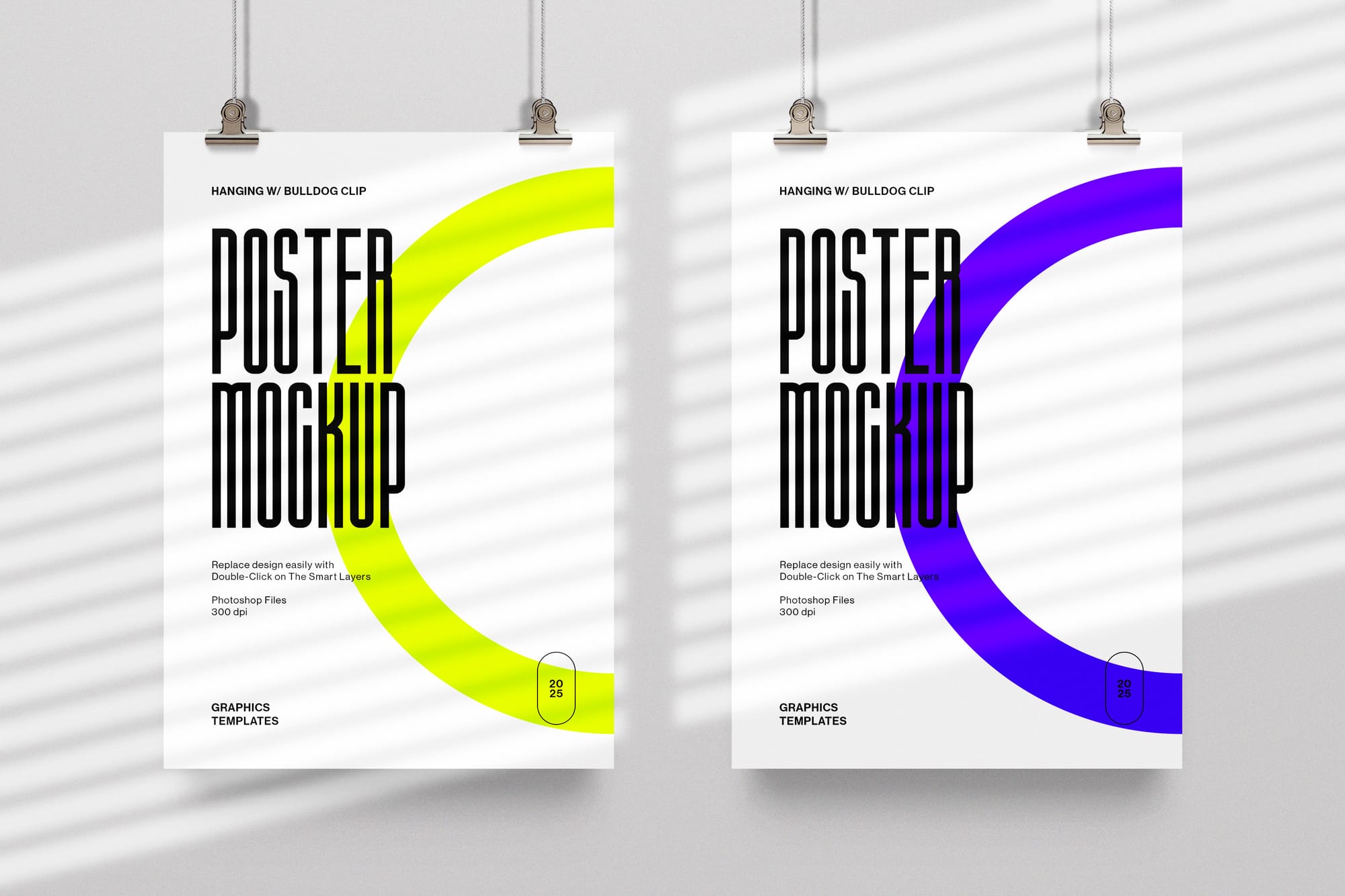 Two Hanging Posters with Clips and Shadow Overlay