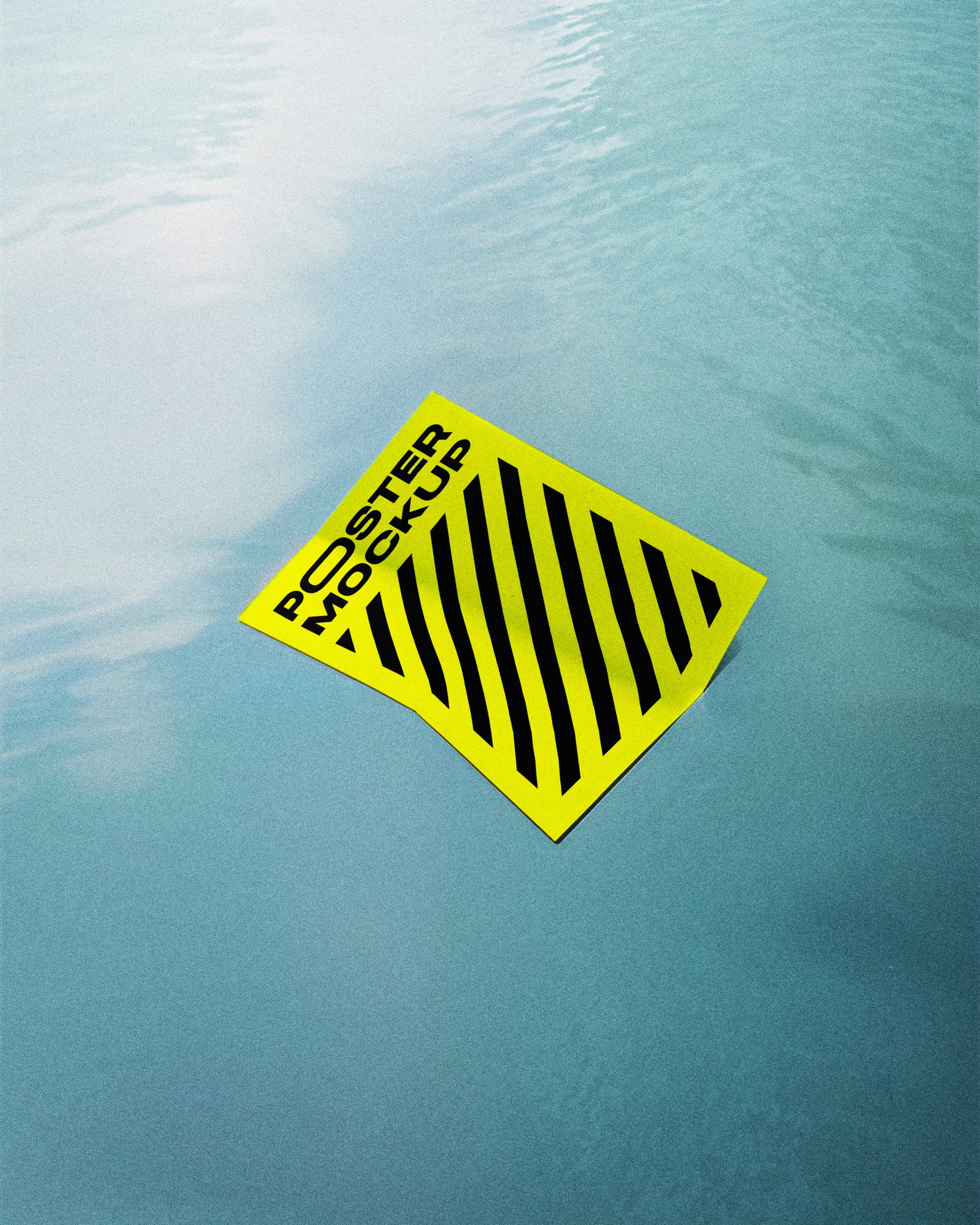 Angled Yellow Poster Mockup with Water Ripple Effect