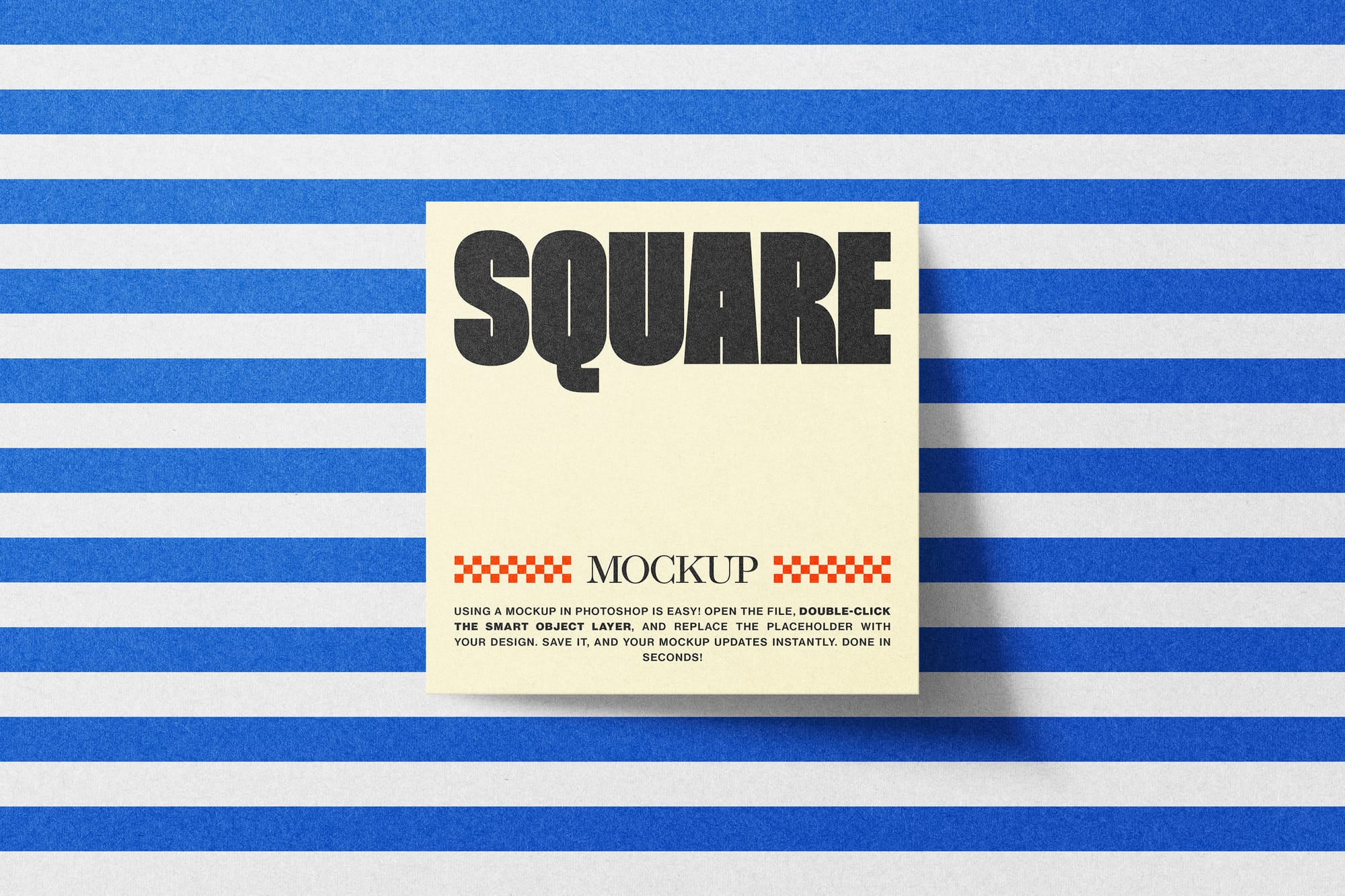 Square Mockup with a Blue Striped Background