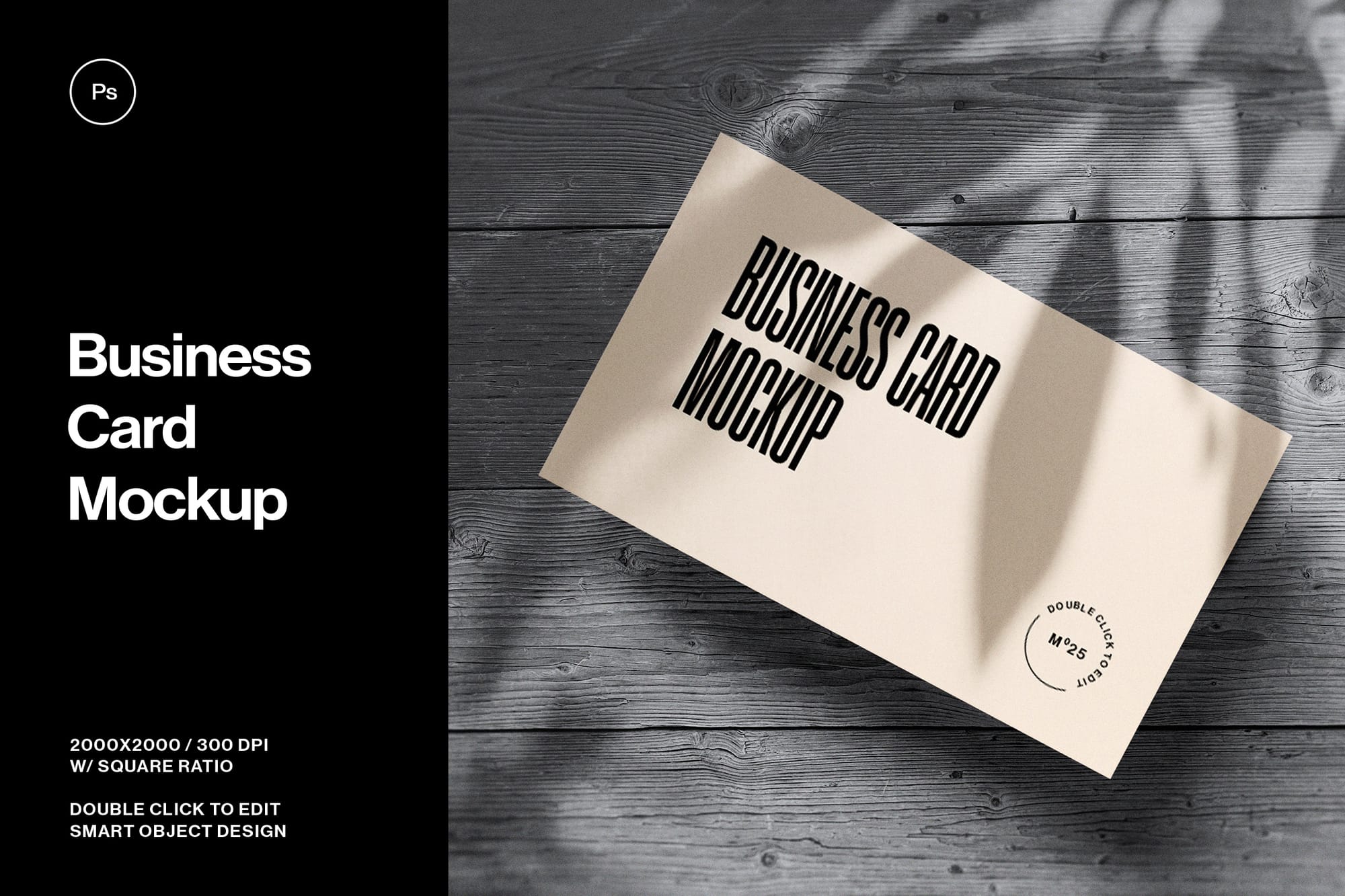Realistic Business Card Mockup on Wood Background