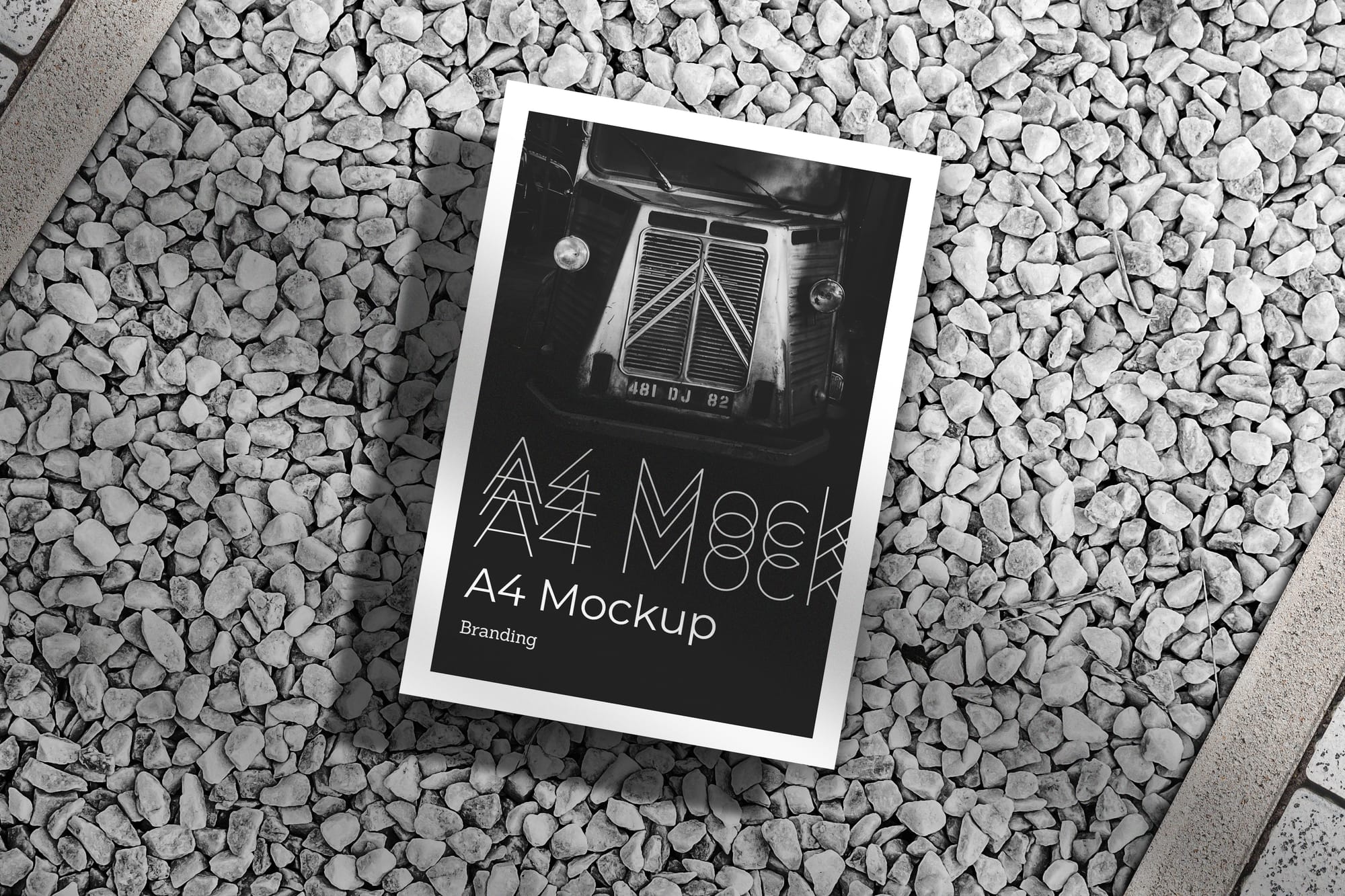 Branding A4 Poster Mockup on Stone Rocks