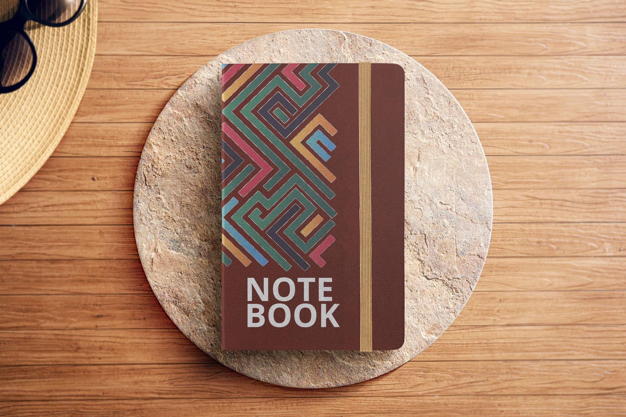 Note Book Mockup with Caput Mortuum Color on Podium Background