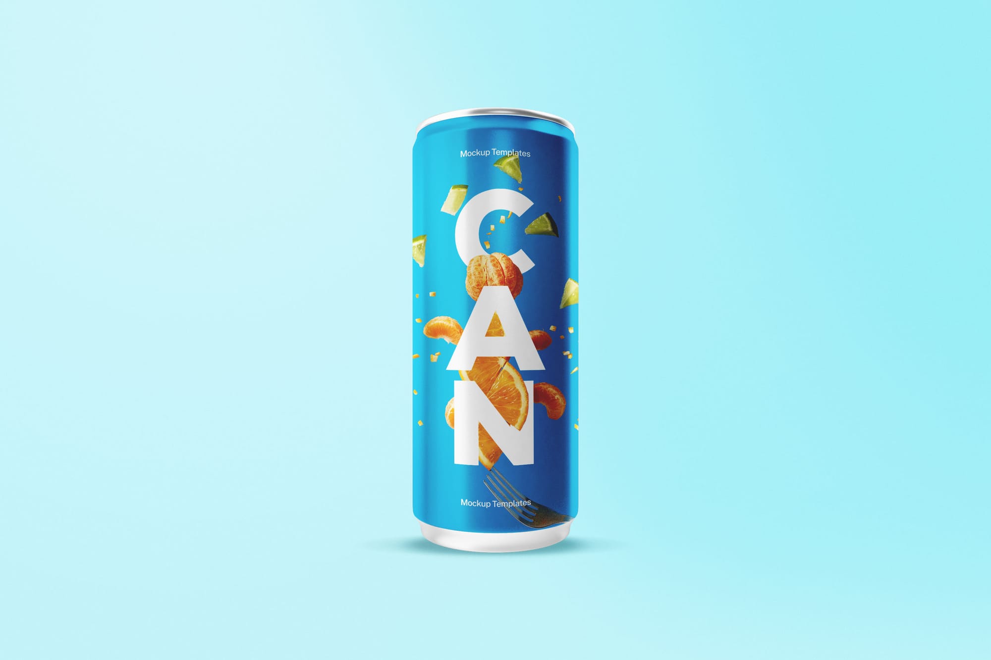 Standing Fresh Soda Can Mockup with Blue Color