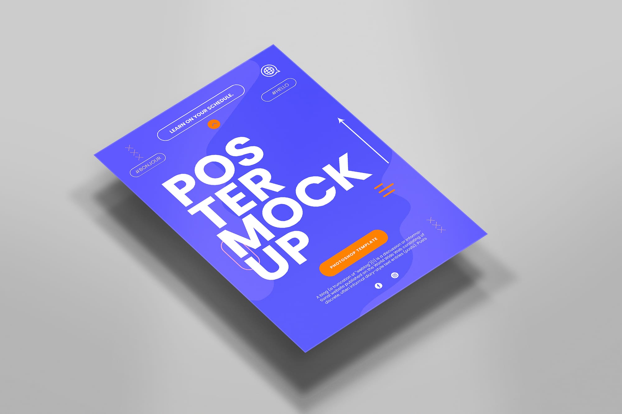 Floating Blue Bloob Poster Mockup with Shades of Shadow