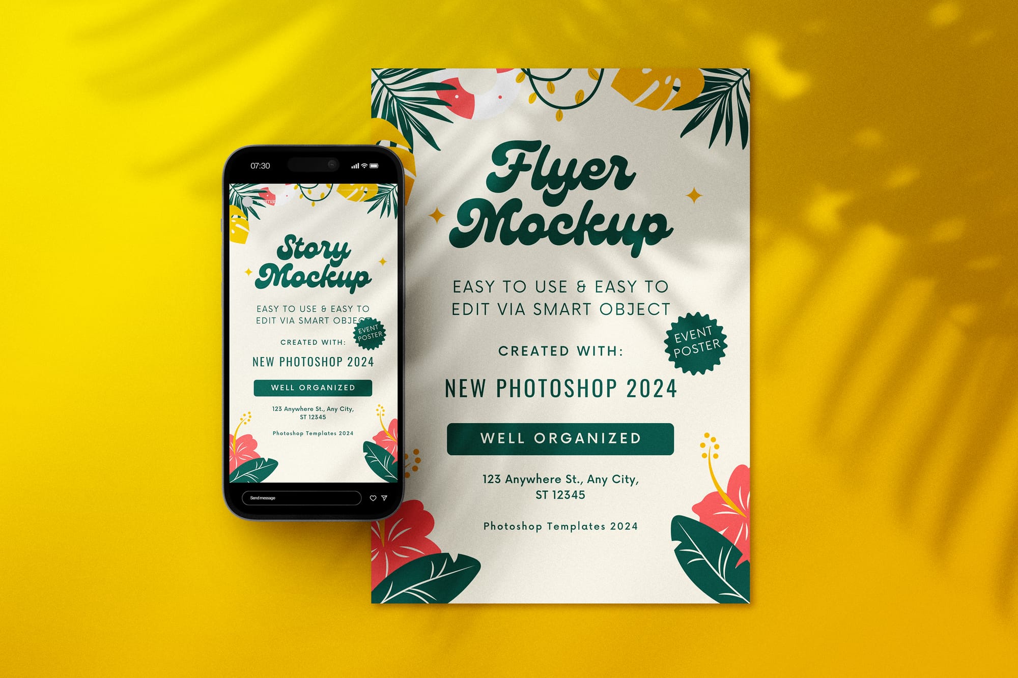 Flyer Event Poster & Instagram Story Mockup with Yellow Color