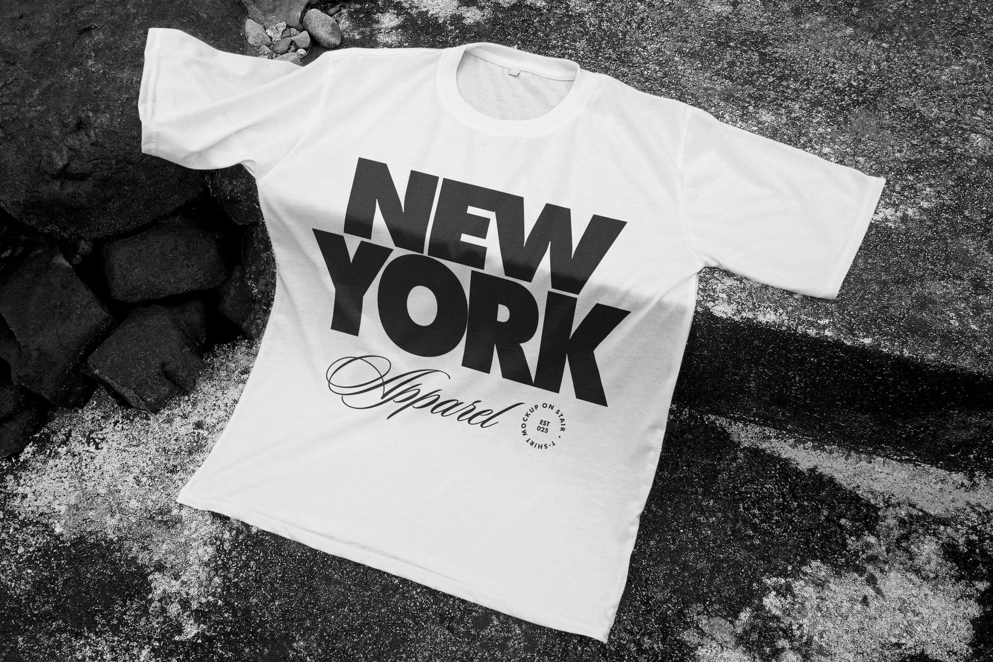 T-Shirt Mockup on Black Stair