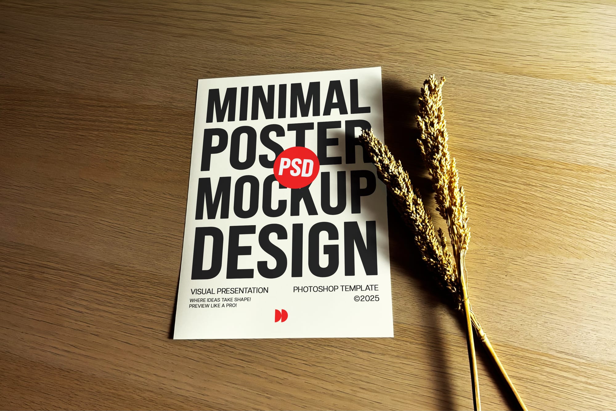 Minimal Poster Mockup on Wood Background